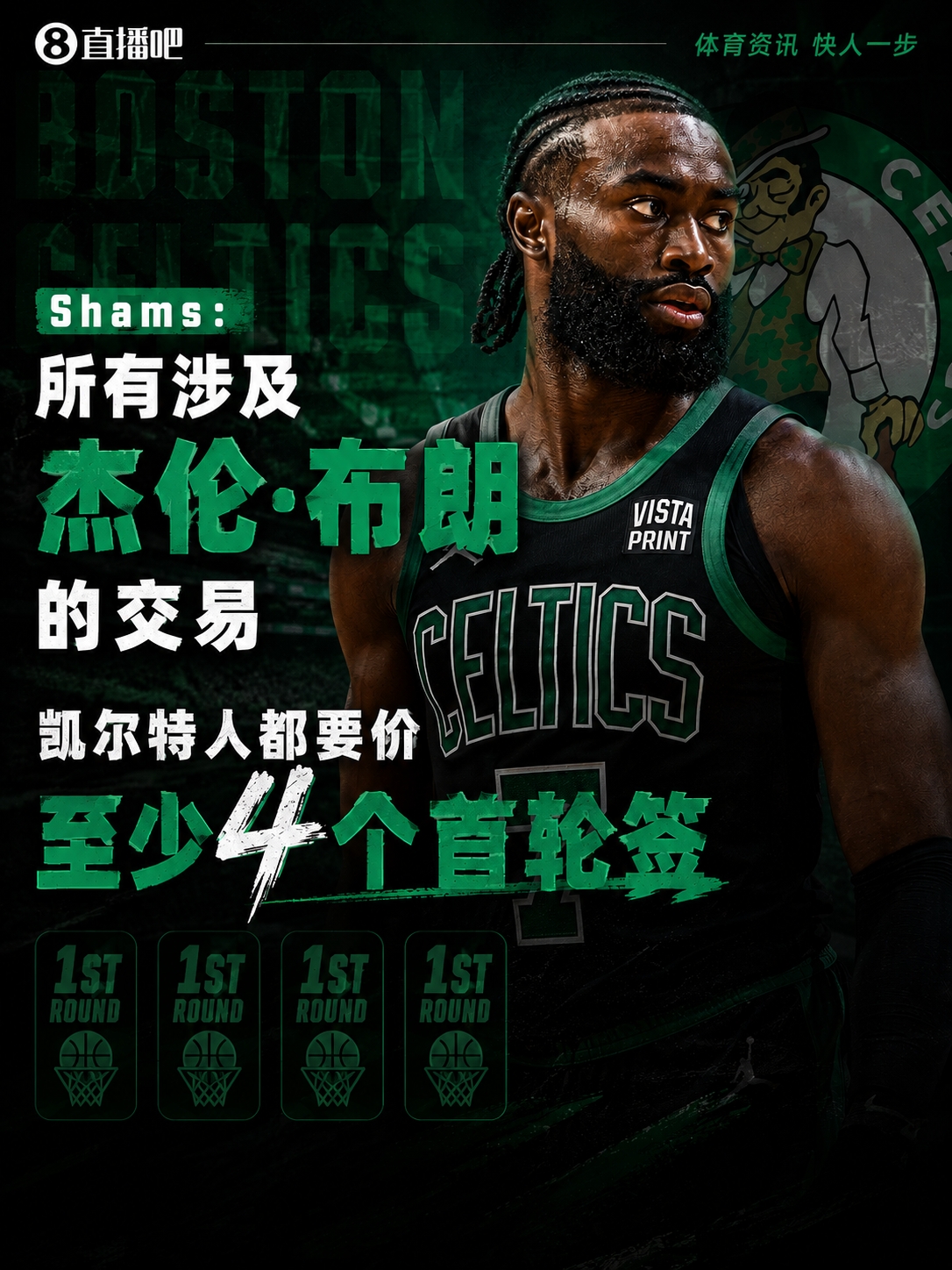 Shams：凯尔特人交易布朗底线——4首轮签
